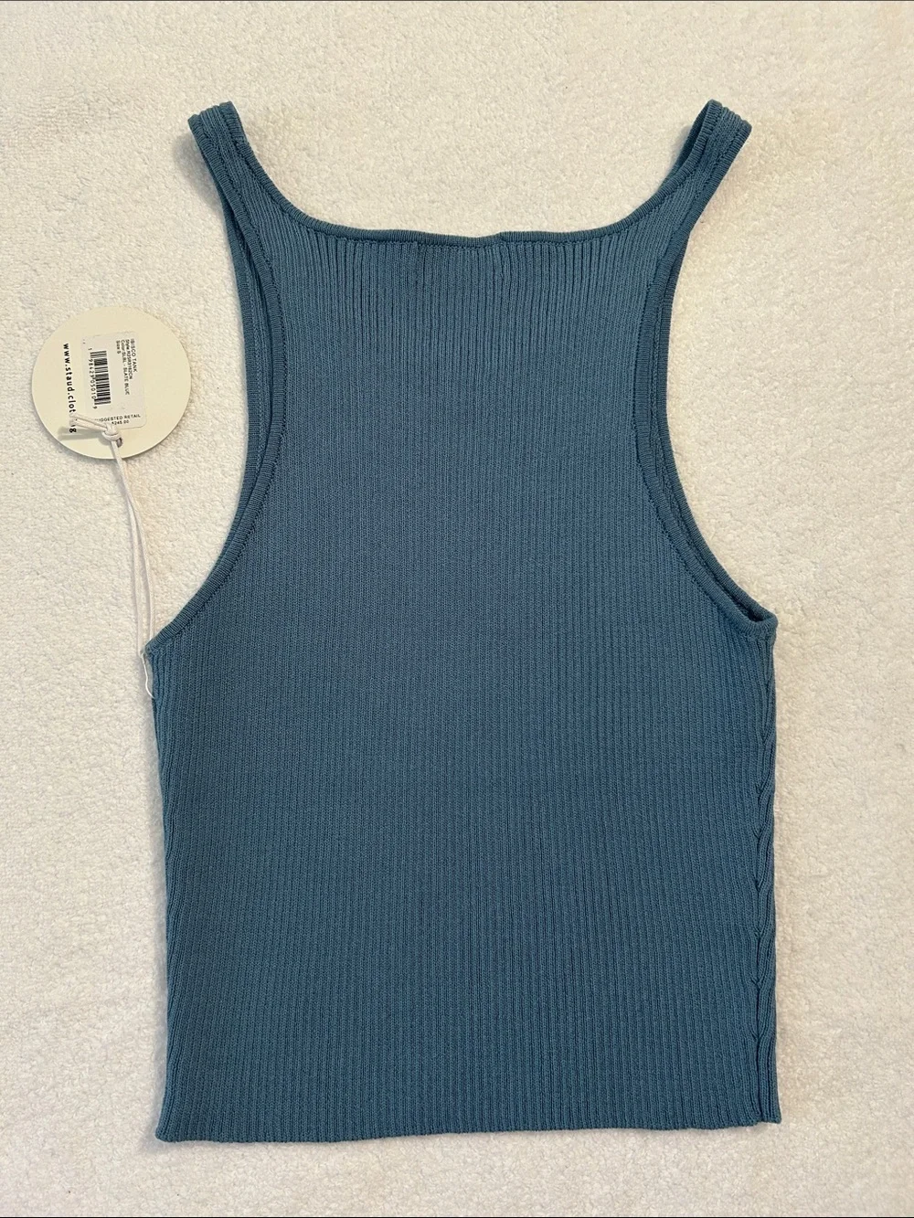 STAUD Small Top Ibisco Tank Cropped in Slate Blue sleeveless ribbed crop NWT
